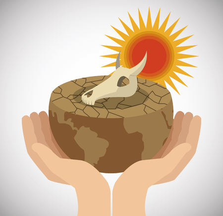 skull earth sun on hands icon. Global warming nature and environment design. Vector illustrationのイラスト素材