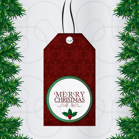 pine tree leaves frame with label. Merry christmas card icon. Colorful design. Vector illustrationのイラスト素材