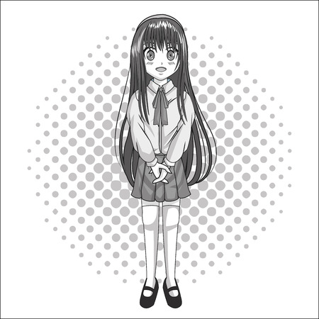 Cartoon and student girl kid. Anime manga and comic theme. Grey design. Pointed background. Vector illustrationのイラスト素材
