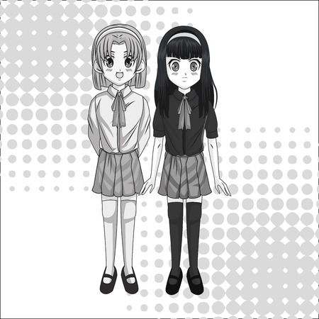 Cartoon and student girl kid. Anime manga and comic theme. Grey design. Pointed background. Vector illustrationのイラスト素材