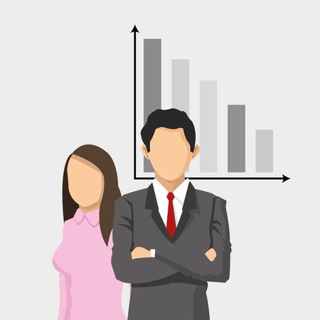 flat design businessman and business woman with finance related items vector illustrationのイラスト素材