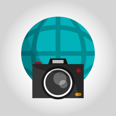 photographic camera and earth globe diagram icon vector illustrationのイラスト素材