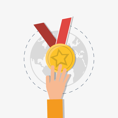 flat design businessman with medal and earth globe  icon vector illustrationのイラスト素材