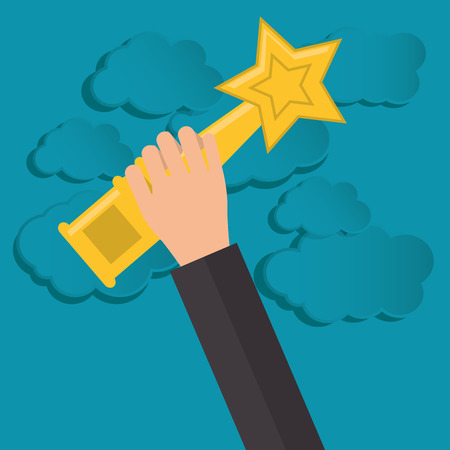 flat design businessman holding trophy and cloudy background  icon vector illustrationのイラスト素材