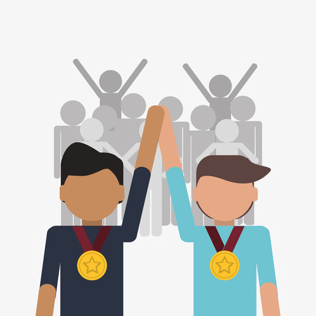 flat design businessmen and medal partnership icon vector illustrationのイラスト素材