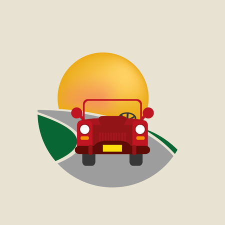 flat design car on the road transport image vector illustrationのイラスト素材