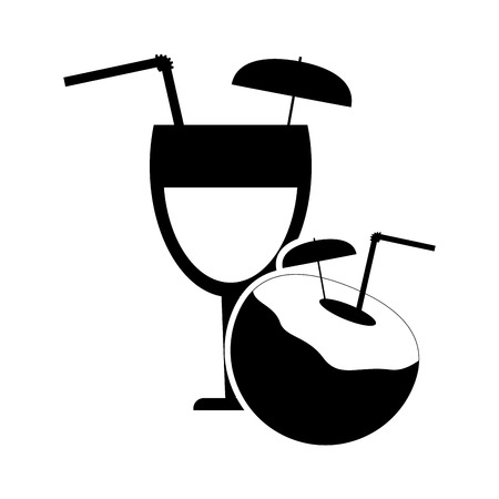 flat design garnished cocktail glass and tropical beverage icon vector illustrationのイラスト素材