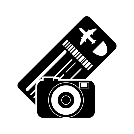 flat design boarding pass or ticket and camera  icon vector illustrationのイラスト素材
