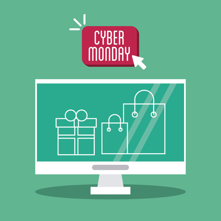 Shopping bag computer and gift icon. Cyber Monday ecommerce and market theme. Vector illustrationのイラスト素材