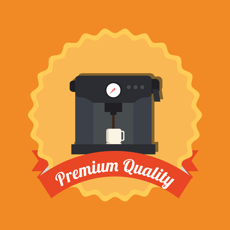 flat design premiun quality coffee machine label  vector illustrationのイラスト素材