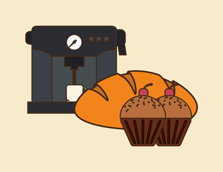 flat design coffee machine and pastry image vector illustrationのイラスト素材