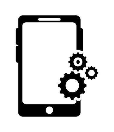 flat design modern cellphone and gears icon vector illustrationのイラスト素材