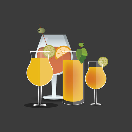 flat design cocktail drink glass over brightly colored  background image vector illustrationのイラスト素材
