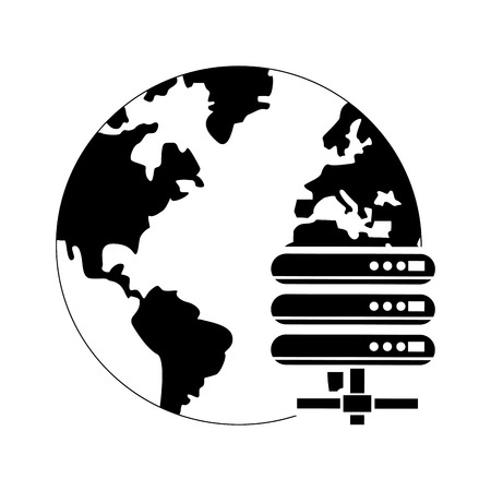 flat design earth globe and web hosting icon vector illustrationのイラスト素材