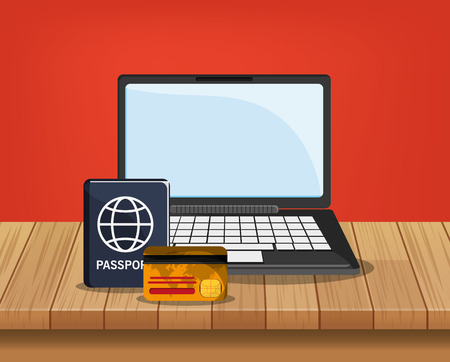 colorful design computer and travel related icons vector illustrationのイラスト素材