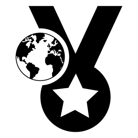 flat design medal and world  icon vector illustrationのイラスト素材