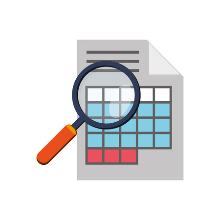 flat design graph chart and magnifying glass icon vector illustrationのイラスト素材
