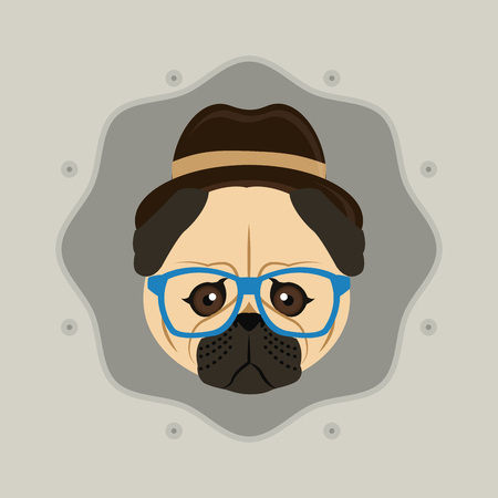 flat design hipster style pug dog image vector illustrationのイラスト素材