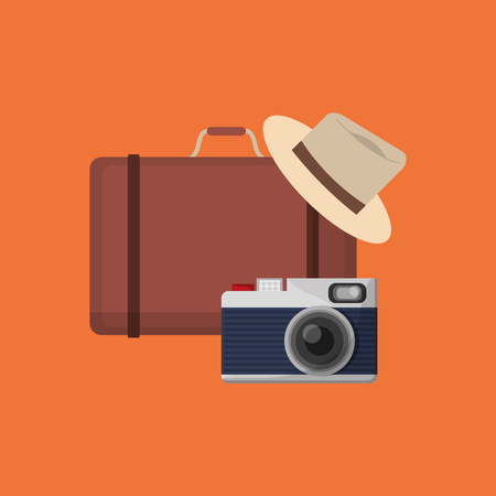 flat design suitcase with  vacation travel icons image vector illustrationのイラスト素材