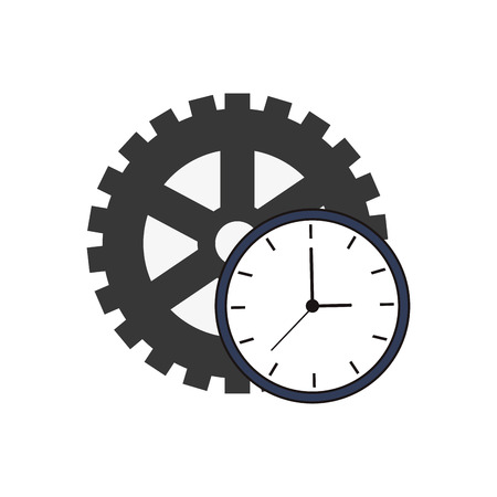 flat design single gear and clock  icon vector illustrationのイラスト素材