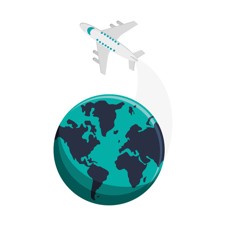 flat design earth globe and airplane  icon vector illustrationのイラスト素材
