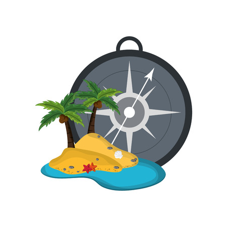 flat design compass and tropical island icon vector illustrationのイラスト素材