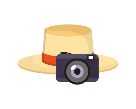 flat design hat and camera  icon vector illustrationのイラスト素材