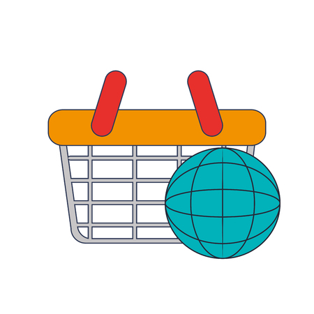 flat design shopping basket and shopping basket and earth globe diagram icon vector illustrationのイラスト素材