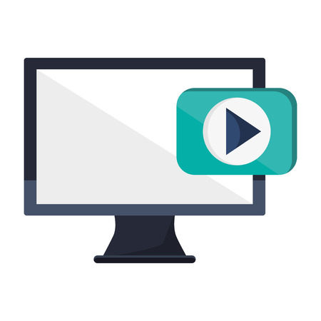 flat design computer and play button icon vector illustrationのイラスト素材