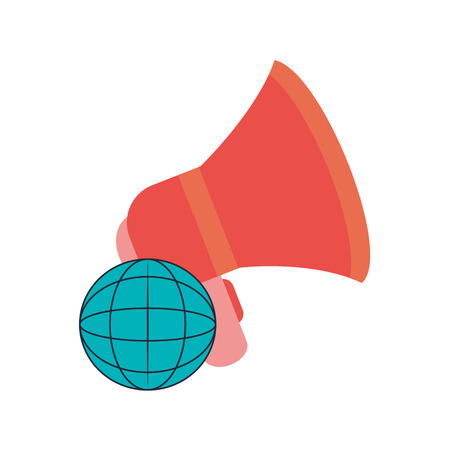 flat design megaphone and earth globe diagram  icon vector illustrationのイラスト素材