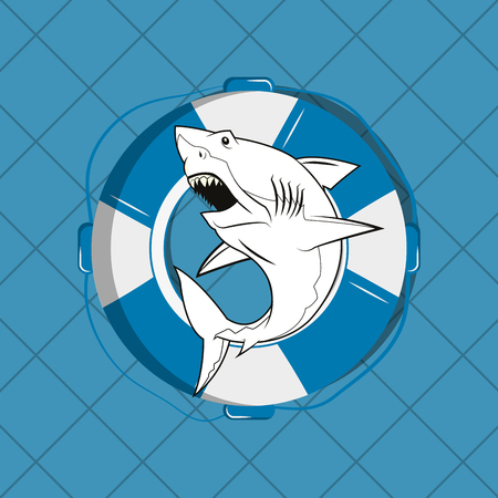 shark emblem image vector illustration line designのイラスト素材