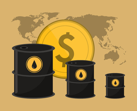 flat design oil barrel with  petroleum extraction related icons image vector illustrationのイラスト素材