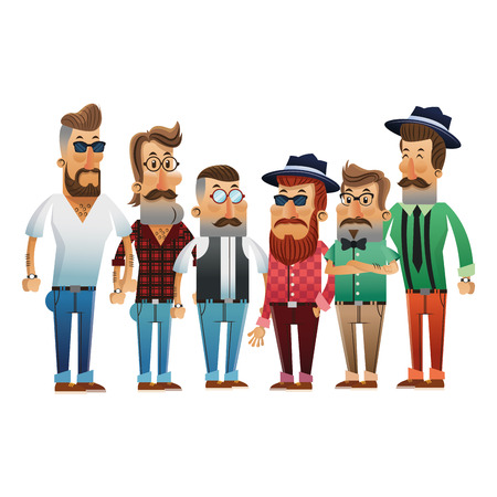 Group of hipster men cartoon icon. Style fashion vintage and culture theme. Colorful design. Vector illustrationのイラスト素材