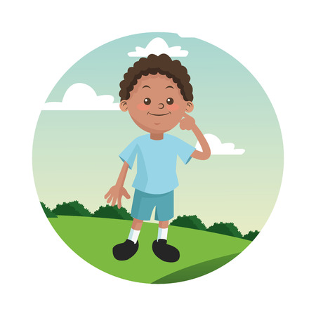 Cartoon and happy boy kid. Childhood student and happyness theme. Colorful and circle design. Vector illustrationのイラスト素材