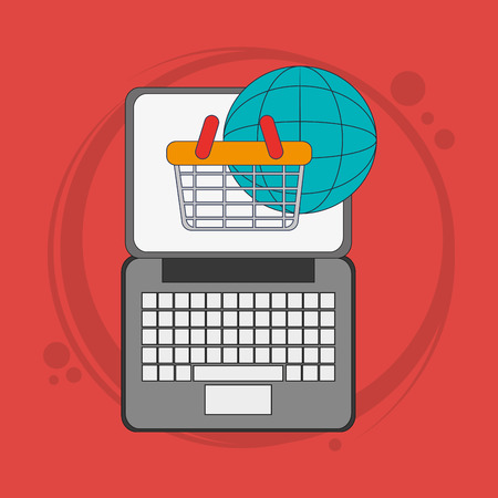 flat design computer with office and business related icons image vector illustrationのイラスト素材