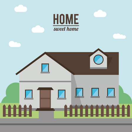 Home building with clouds icon. House architecture family and real estate theme. Colorful design. Vector illustrationのイラスト素材