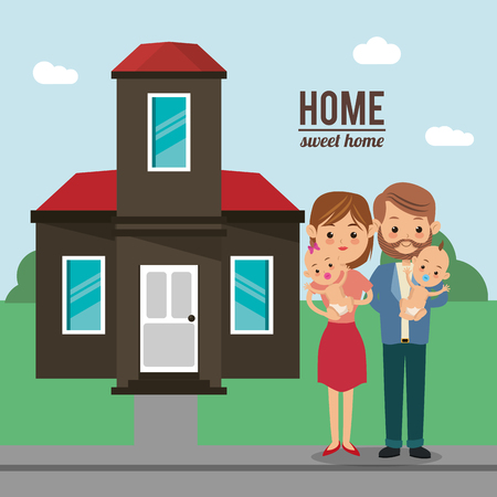 House couple of mother father and baby icon. Home family and real estate theme. Colorful design. Vector illustrationのイラスト素材
