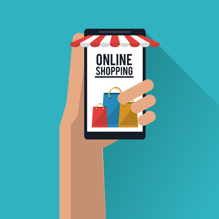 Smartphone and bags icon. Shopping online ecommerce and media theme. Colorful design. Vector illustrationのイラスト素材