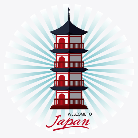 tower building icon. Japan culture landmark and asia theme. Colorful design. Striped background. Vector illustrationのイラスト素材