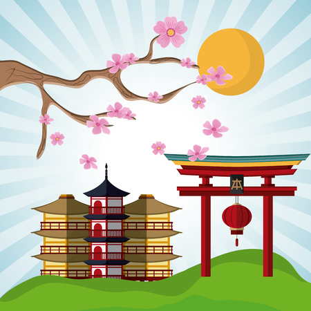 tower building and arch icon. Japan culture landmark and asia theme. Colorful design. Vector illustrationのイラスト素材