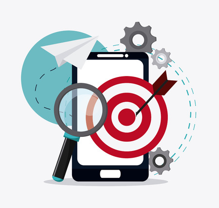 smartphone gears target and lupe icon. Business financial item and strategy theme. Colorful design. Vector illustrationのイラスト素材