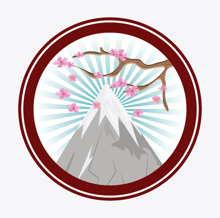 Mountain and tree icon. Japan culture landmark and asia theme. Colorful and striped button design. Vector illustrationのイラスト素材