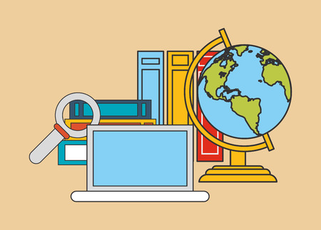 flat design  earth globe with education and academia related icons image vector illustrationのイラスト素材