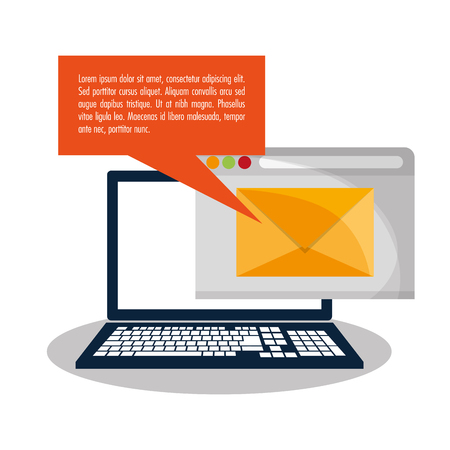 Laptop bubble and envelope icon. Email mail message communication and technology theme. Colorful design. Vector illustrationのイラスト素材