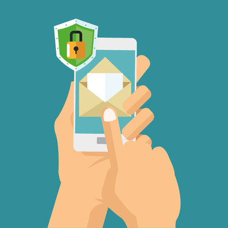 Smartphone padlock and envelope icon. Cyber security system and media theme. Colorful design. Vector illustrationのイラスト素材