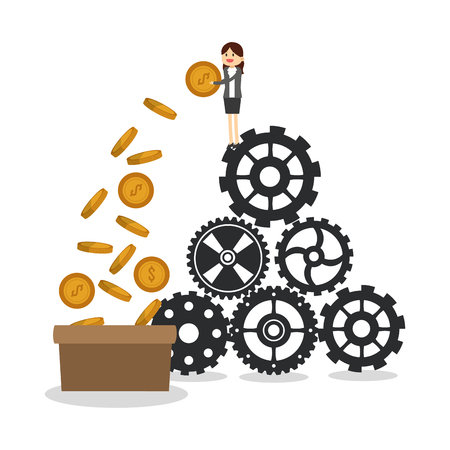 Businesswoman cartoon and gears icon. Business and solution theme. Colorful design. Vector illustrationのイラスト素材