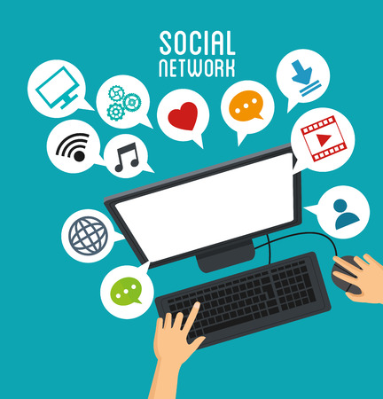 Computer and media icon set. Social media and network theme. Colorful design. Vector illustrationのイラスト素材