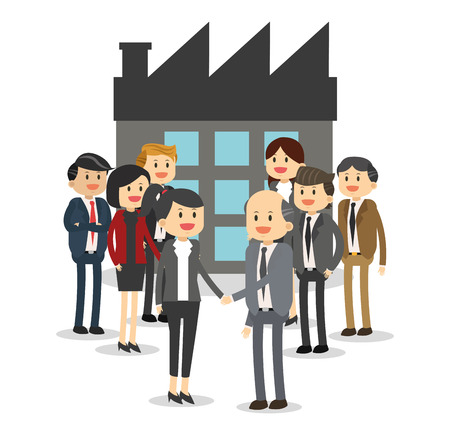Businessman businesswoman cartoon and company icon. Business and solution theme. Colorful design. Vector illustrationのイラスト素材