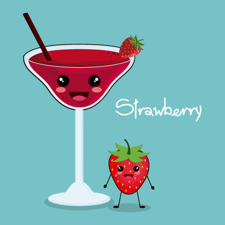 Strawberry fruit and cocktail icon. Organic and healthy food theme. Colorful design. Vector illustrationのイラスト素材