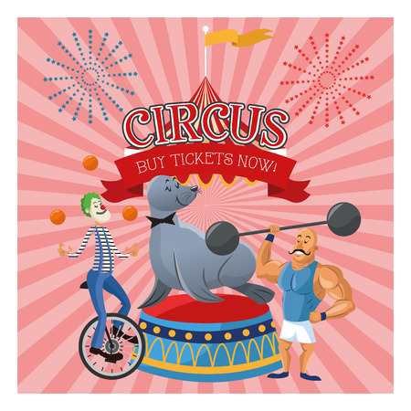 Clown man and seal cartoon icon. Circus carnival and festival theme. Colorful  design. Vector illustrationのイラスト素材